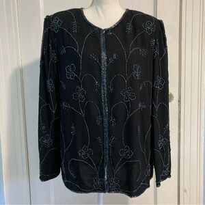 Vintage JMD New York Black Floral Beaded Fully Lined Women’s Jacket Top XL